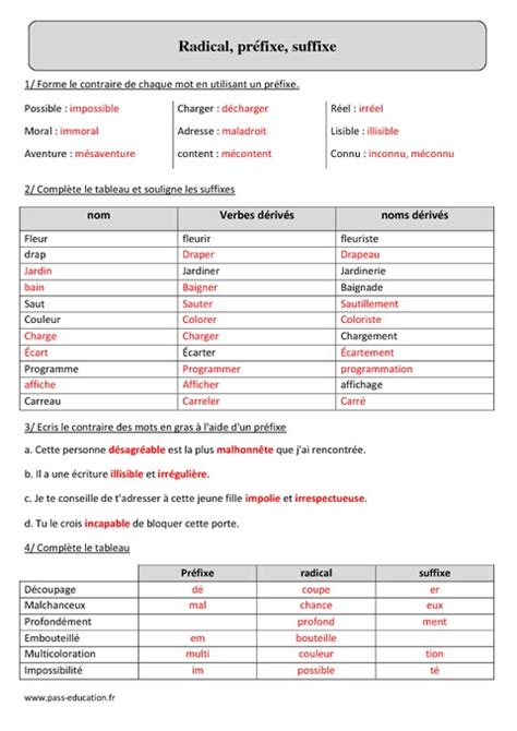 Exercice Suffixe Cm2 Avec Correction Pdf Pour Aller Plus Loin Les Suffixes | PDF | Unités sémantiques | Relations  syntaxiques